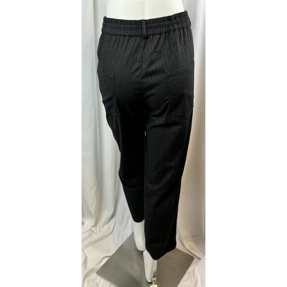 Zara Pinstripes Drawstring Waist Trousers Charcoal Gray 12 Professional 64-29 - Picture 11 of 15